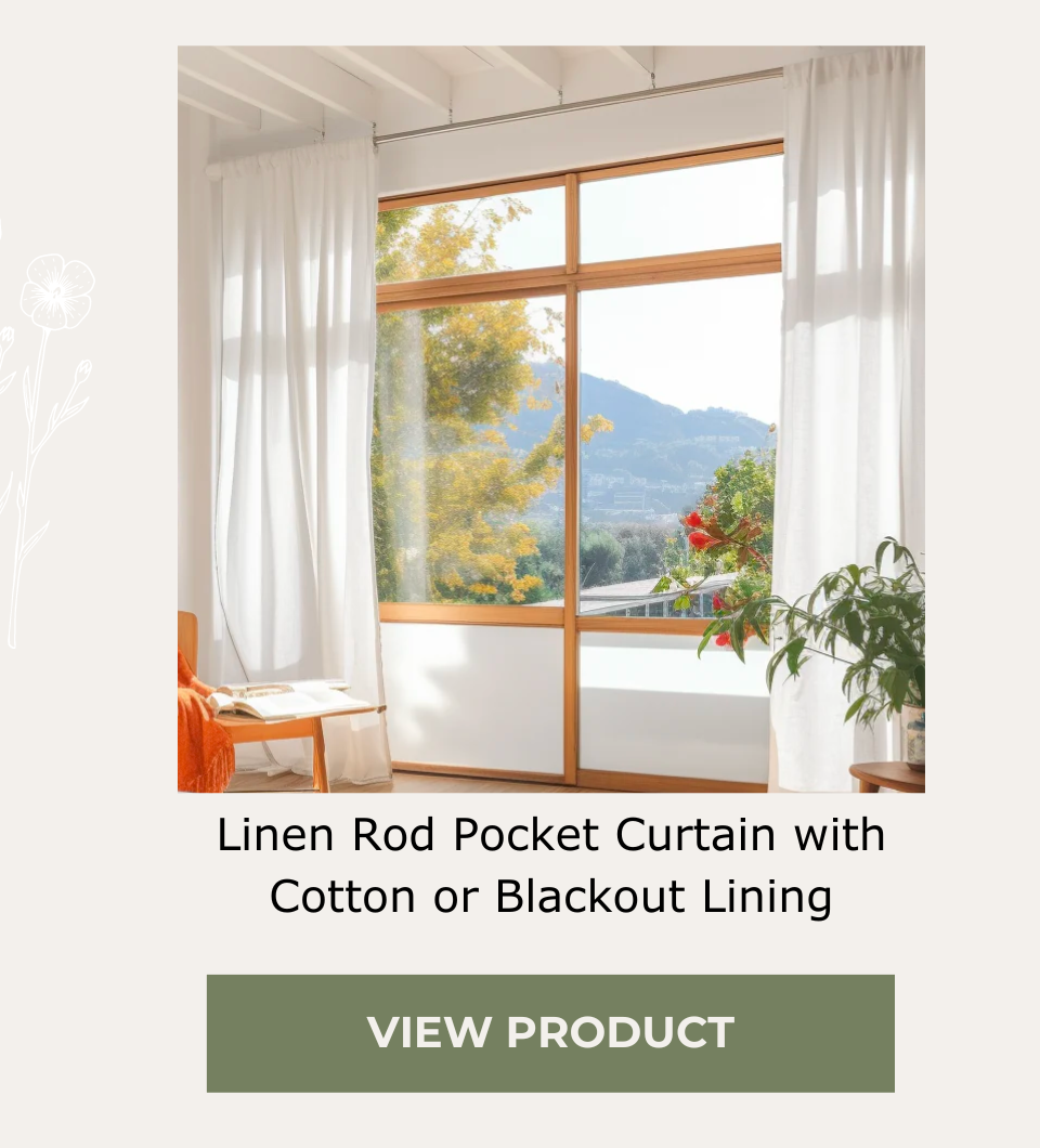 Linen Curtain for Bedroom with Cotton or Blackout Lining and Rod Pocket