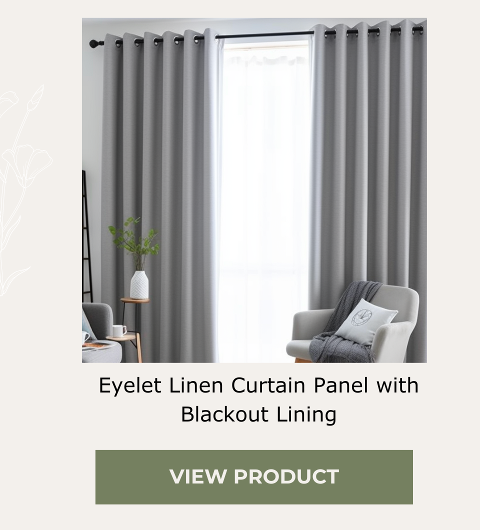 Eyelet Linen Curtain Panel with Blackout Lining - Linen Window Treatments - Grommet Top Drapes